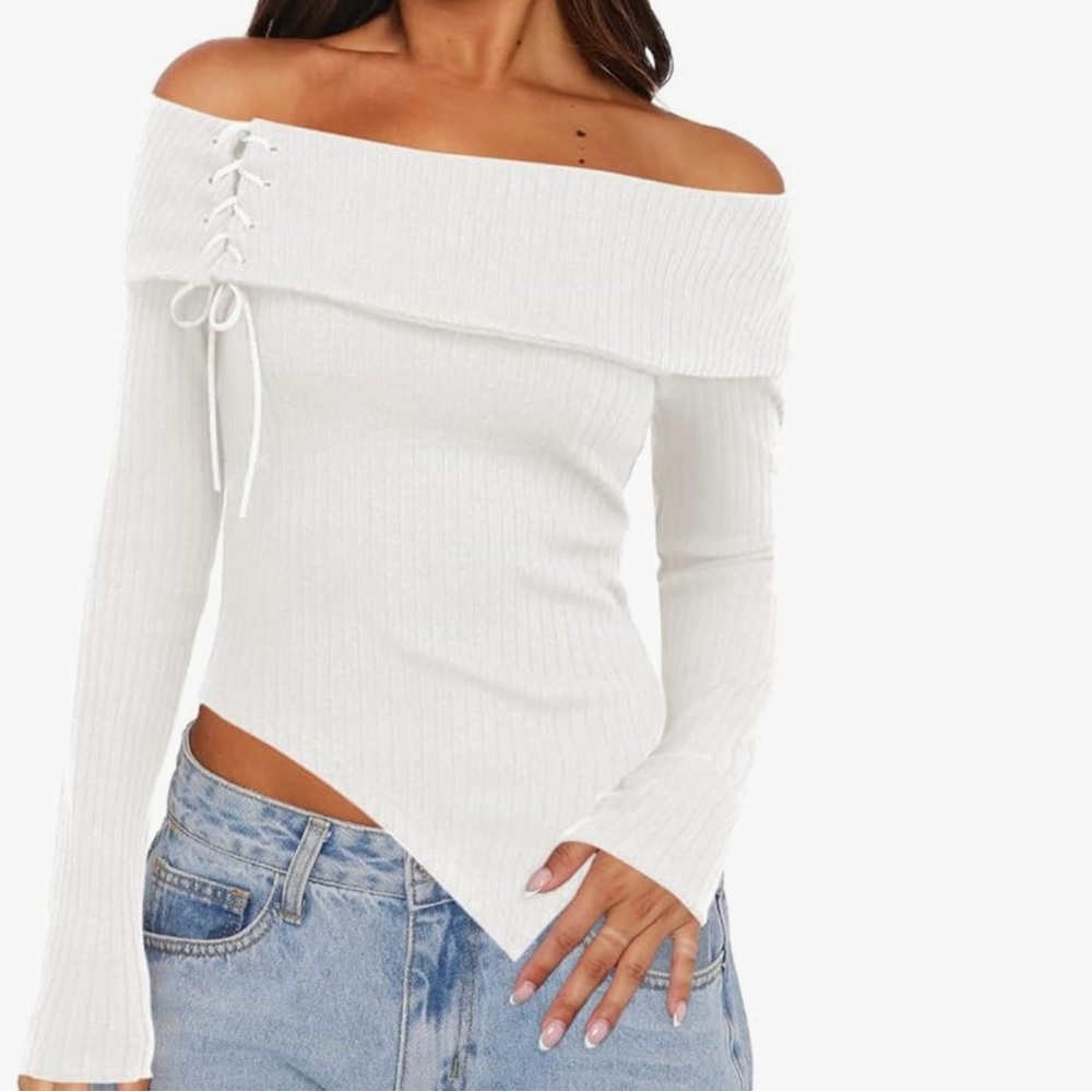 White Off the shoulder sweater